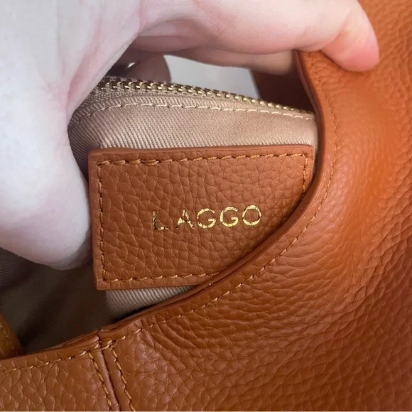 Laggo Hobo Bag Brown Tan Genuine Leather NWOT Pebbled Ruched Strap Bella
